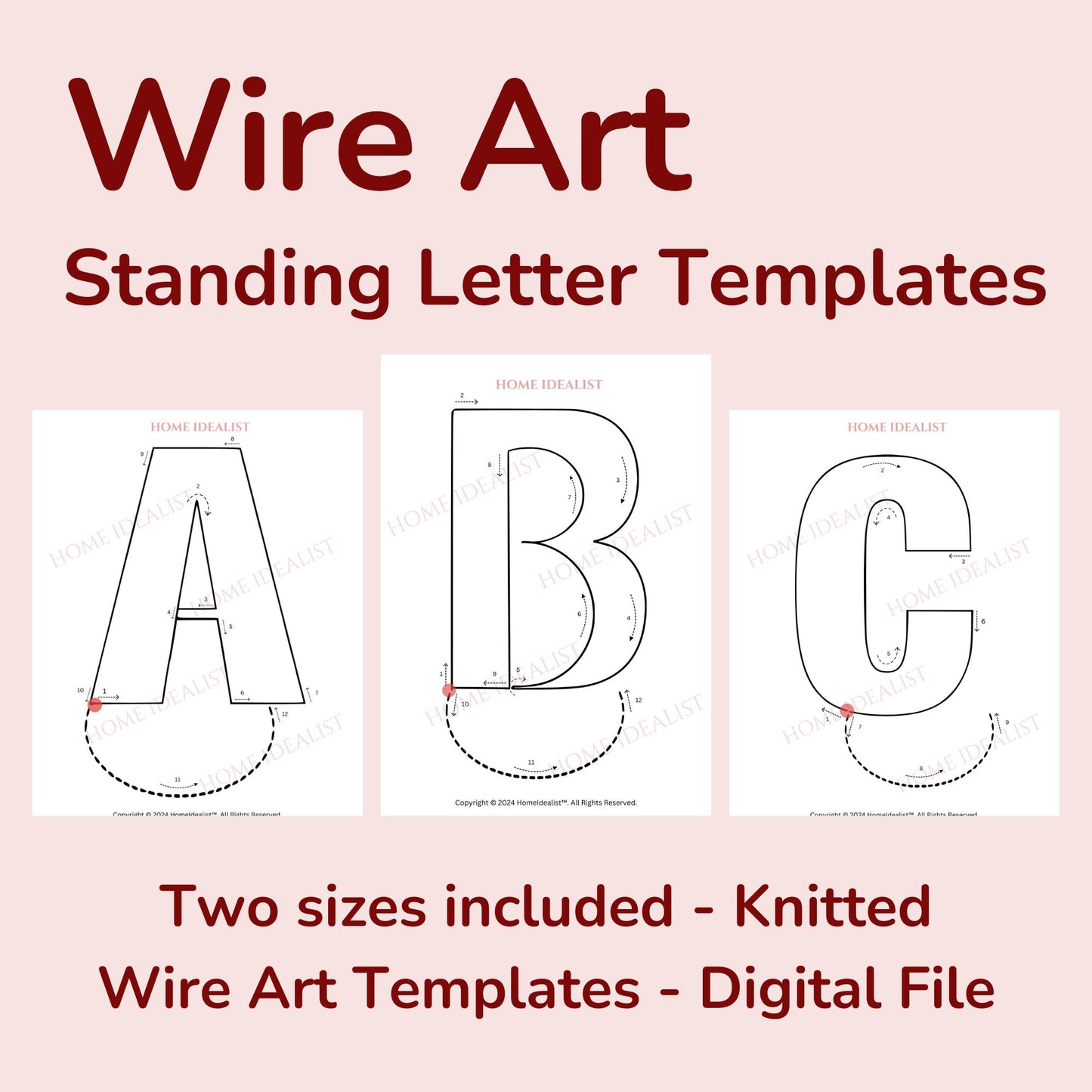 Knitted Wire Art Standing Letter Templates – Small & Large Sizes