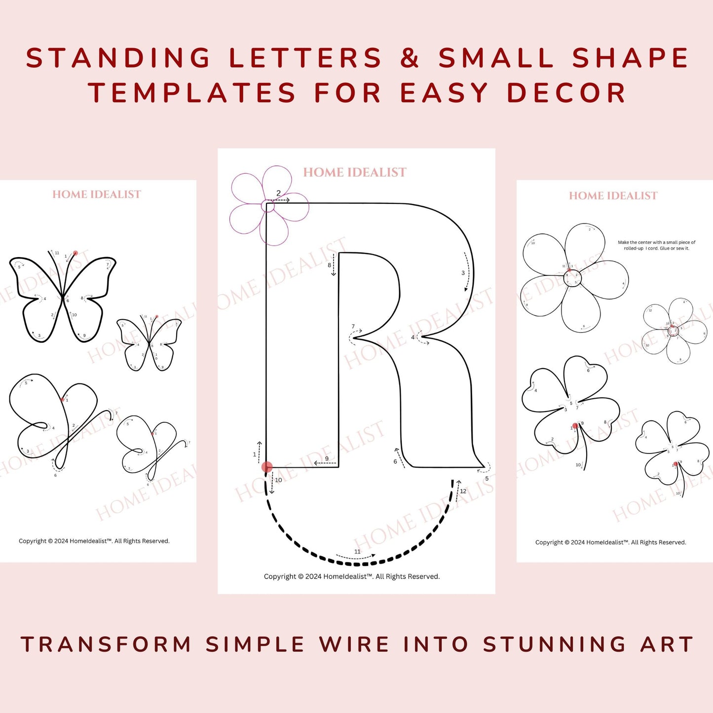 Knitted Wire Art Standing Letter Templates – Small & Large Sizes