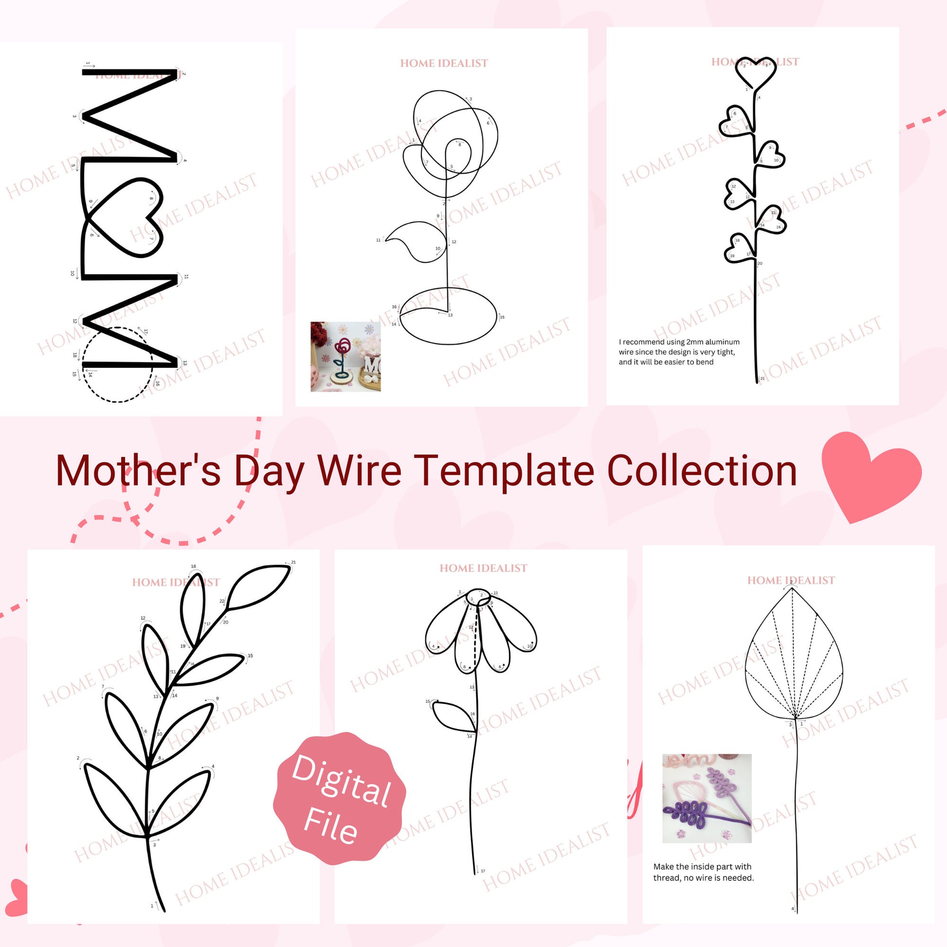 20+ Mother's Day Knitted Wire Patterns Bundle. Printable Templates for Knitted Wire. Tricotin Art. Instant Digital Download.