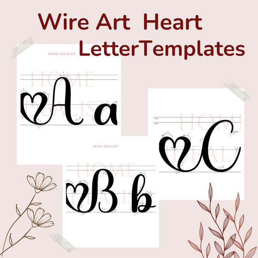 Knitted Wire Uppercase and Lowercase Heart Shaped Letter Templates
