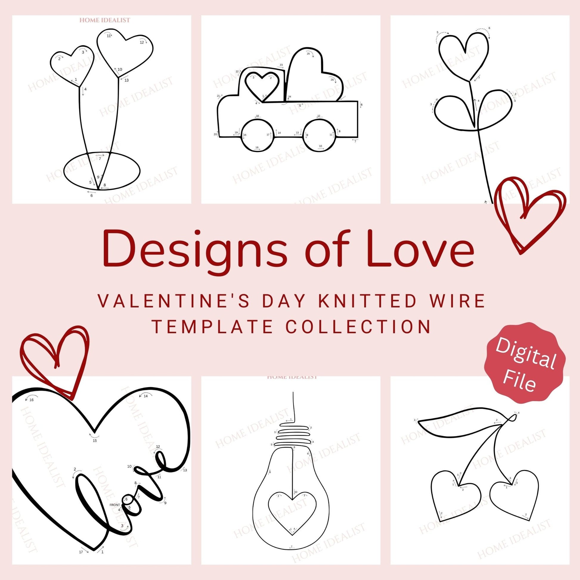 30 Valentine's Day Knitted Wire Patterns Bundle. Printable Templates for Knitted Wire. Tricotin Art. Instant Digital Download.