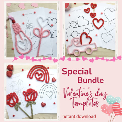 60 Valentine and Flower Wire Art Templates Bundle. Printable Templates for Knitted Wire. Tricotin Art. Instant Digital Download.