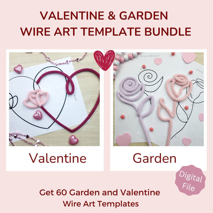 60 Valentine and Flower Wire Art Templates Bundle. Printable Templates for Knitted Wire. Tricotin Art. Instant Digital Download.