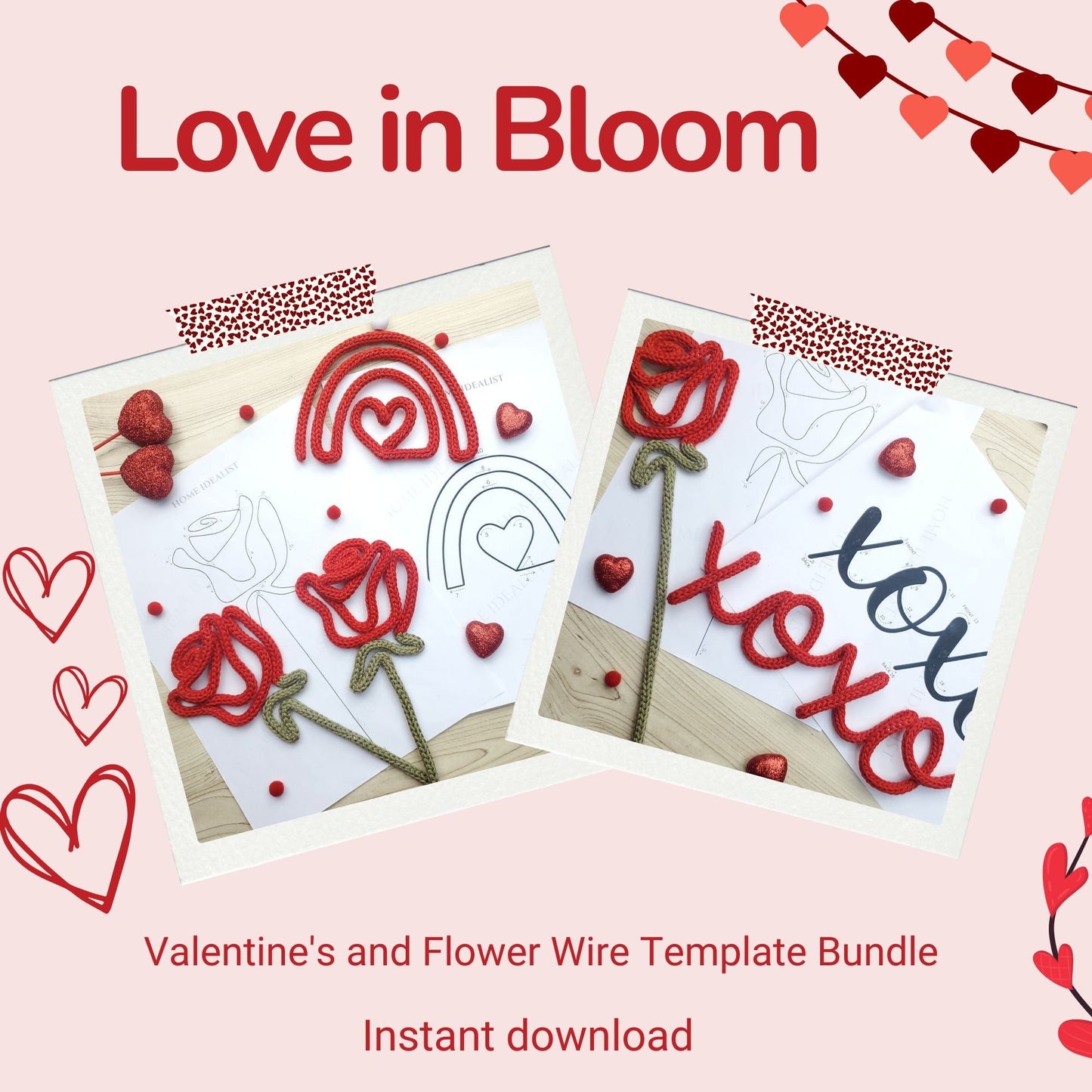 60 Valentine and Flower Wire Art Templates Bundle. Printable Templates for Knitted Wire. Tricotin Art. Instant Digital Download.